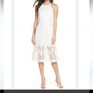 Mark + James by Badgley Mischka White Daisy-Lace High Halter Tiered Dress 0 *EUC